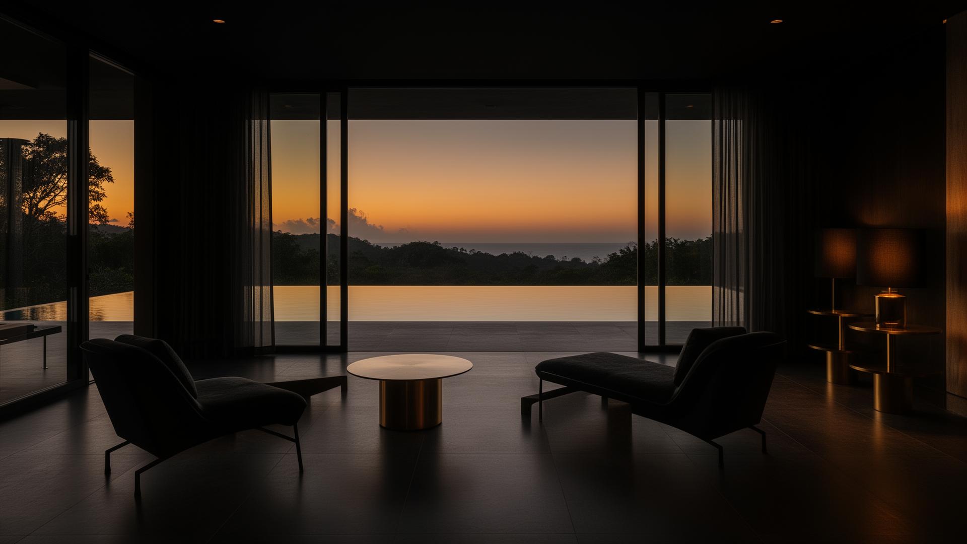 Luxury short-term rental villa at dusk